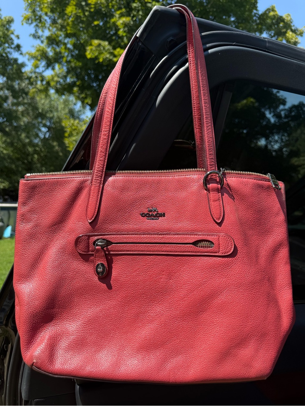 COACH Taylor Tote 38312 Primrose Coral Pink Pebbled Leather Shoulder Bag